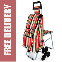 Lifemax Leisure Shopping Trolley with Seat and Triple Wheel Stair Climber Red/Multi Striped